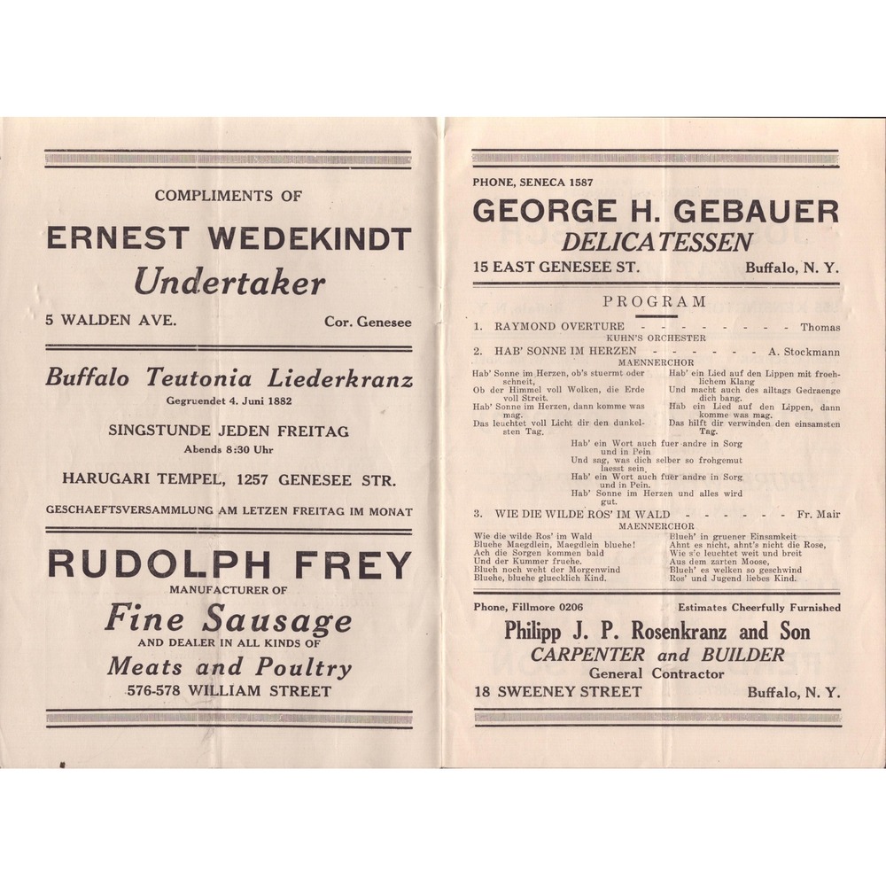 1926 Buffalo Teutonia Liederkranz Concert Program Harugari Temple NY German - Picture 3 of 3